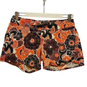 Patagonia Shorts Womens 4 Floral  Orange Brown Cream drawstring snap boho bold